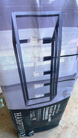 Hampton Bay Boswell Quarter 5-Light Black Industrial Linear Island Hanging Chandelier for Kitchen Islands and