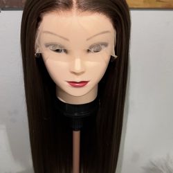 Synthetic Blend 13X4 Dark Brown Straight Lace Front Wig