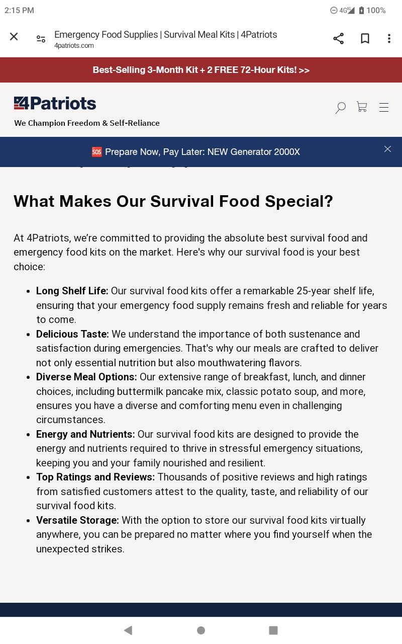 4 Patriots 3 Month Food Supply And Augason Farms Lunch and Dinner and