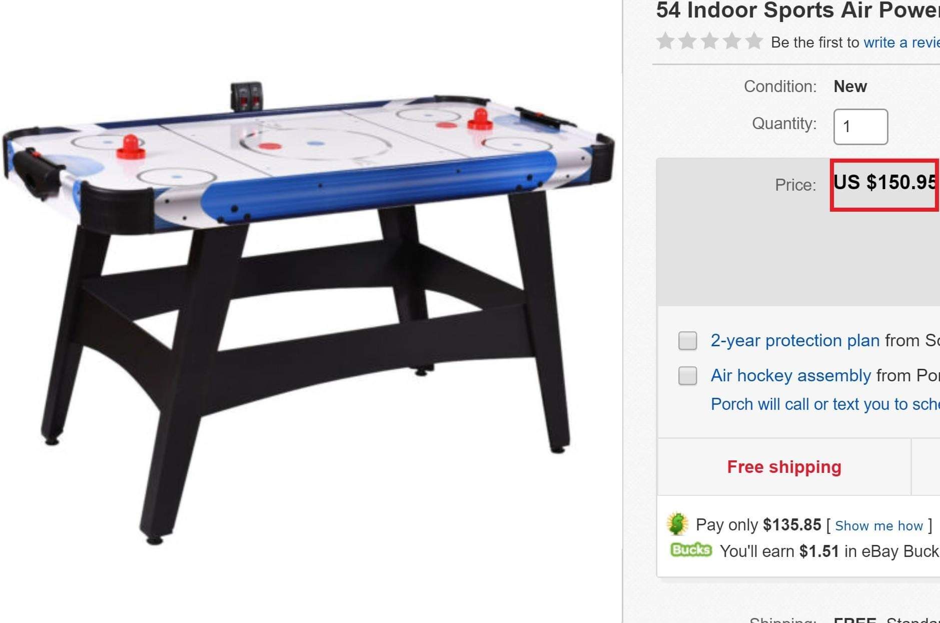 54in Large Air Powered Hockey Table for Events, Game Room, Office w/ 2 Pucks, 2 Pushers, Full Panel