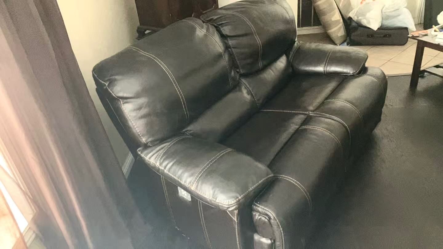 Brownish Leather Power Reclining Sofa Couch Loveseat