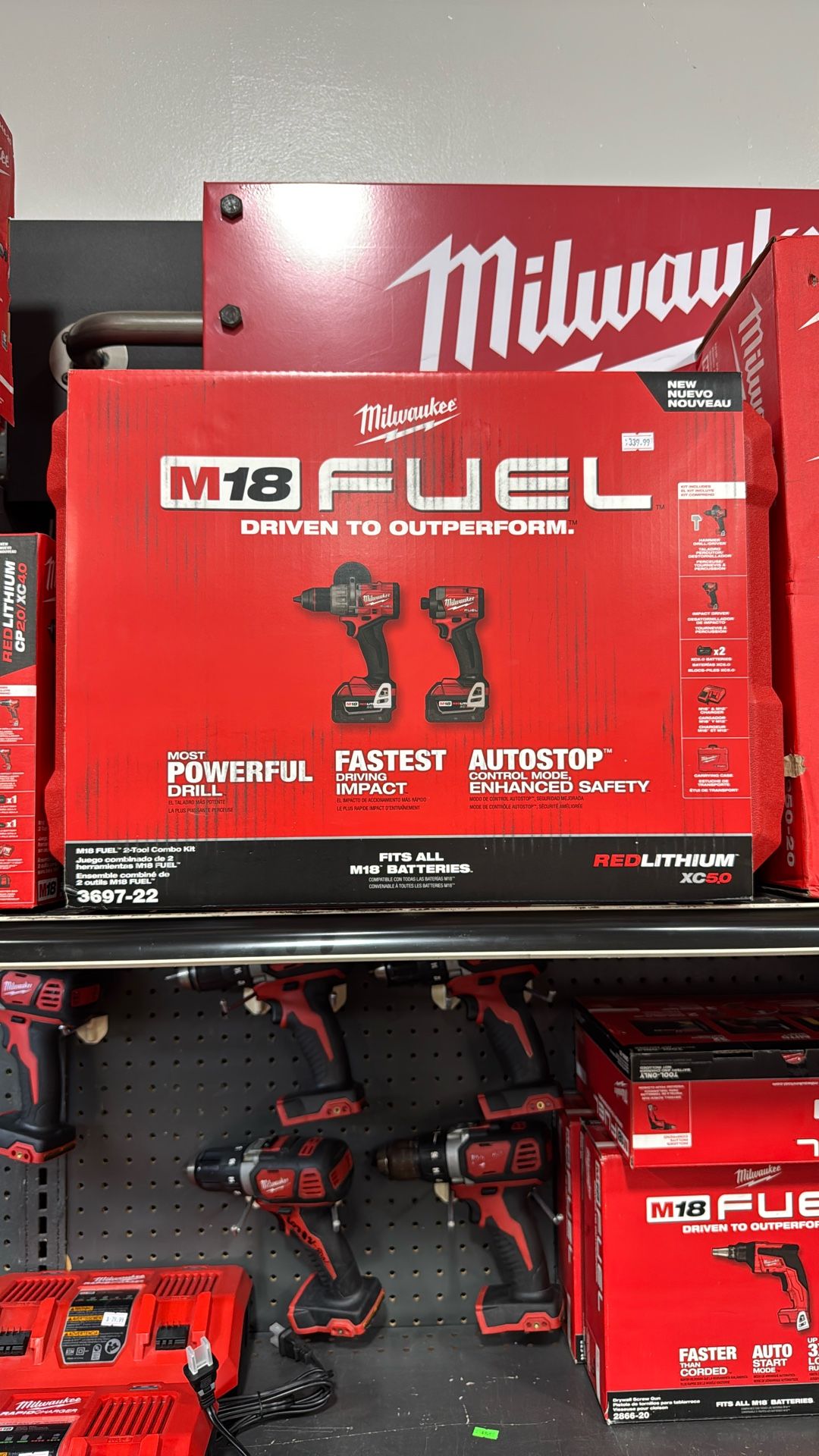 Milwaukee M18 FUEL 18V Lithium-Ion Brushless Cordless Hammer Drill and Impact Driver Combo Kit (2-Tool) with 2 Batteries