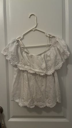 White Eyelet Lace Off-the-Shoulder Ruffle Top