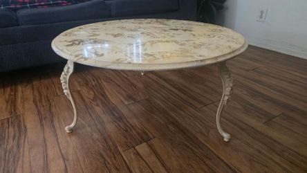 Vintage French Provincial Style Coffee Table - Cream and Brown