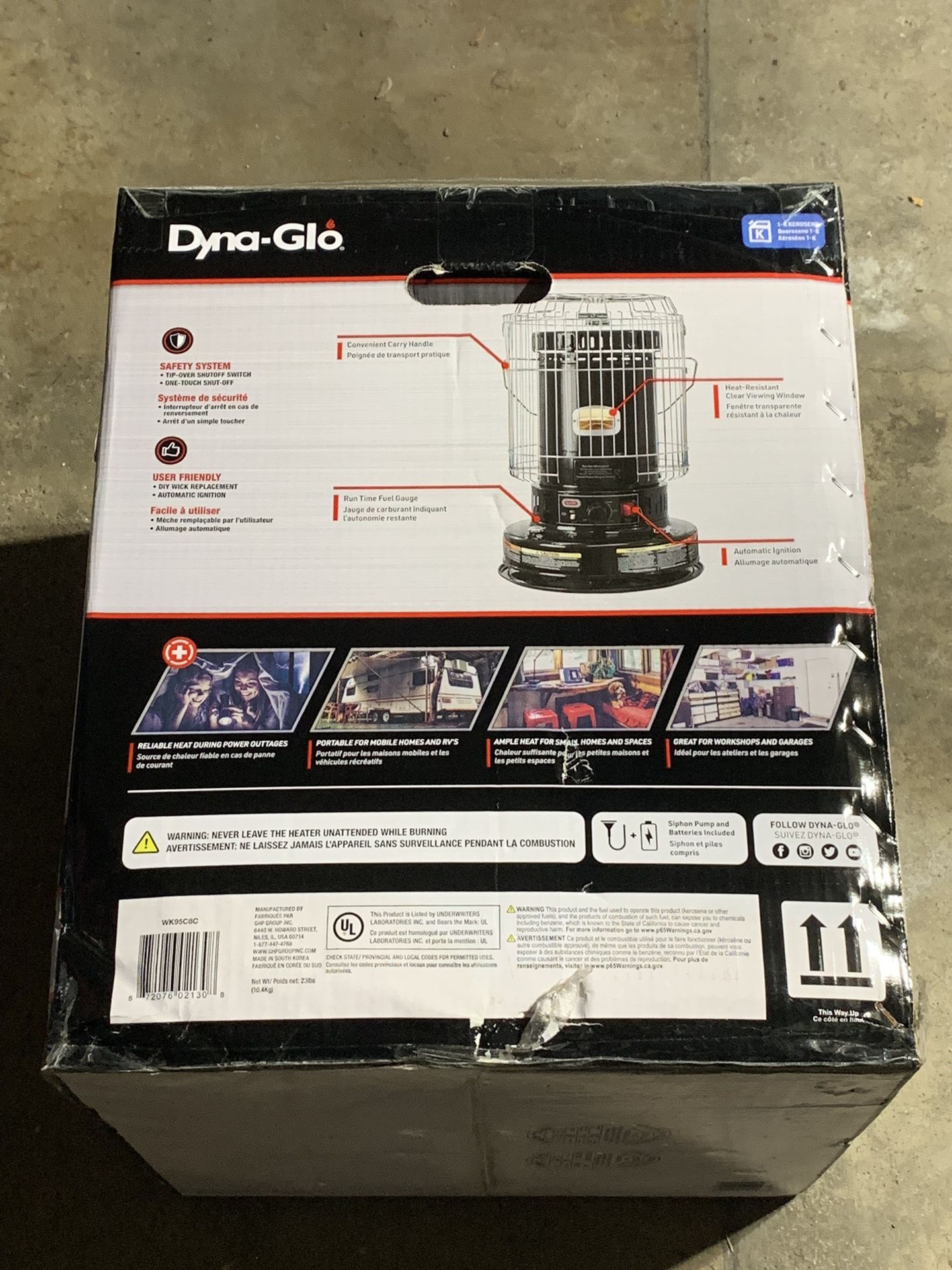 New - Dyna-Glo WK95C8C 23,800 BTU Portable Indoor Kerosene Convection Heater