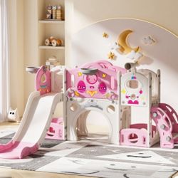 "Playground Set, Pink, 9 in 1 Toddler Slide and Climber Playset, Indoor Outdoor 