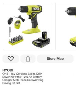 RYOBI ONE+ 18V Cordless 3/8 in. Drill/ Driver Kit with (1) 2.0 Ah Battery, Charger & 28-Piece Screwdriving Driving Bit Set
