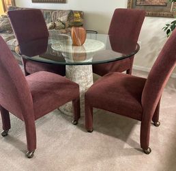 Dining Table Set with Glass Top & Chairs w/brass Wheels