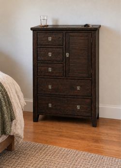 Jofran Kona Grove 5-Drawer Chest with Cabinet – Dark Chocolate