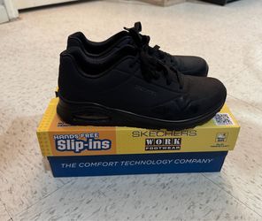 Black Sketchers work footwear slip ins memory foam slip resistant