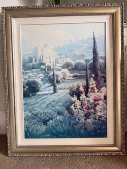 Large Framed Tuscan Landscape Print – "Fields of Lavender" (The Bombay Co.)
