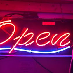 Large Glass Neon Open Sign 