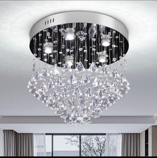 19" Modern Crystal Chandelier Flush Mount Celiling Lights Raindrop Chandelier