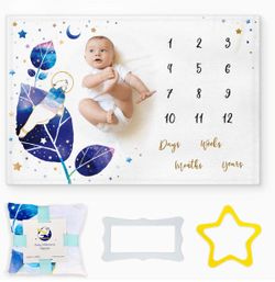 Poppicon Baby Milstone Blanket, Judes Stars And Gray Frame