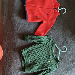 Ralph Lauren Red Fleece Jaket And Deep Green Sweater  6 Months Old
