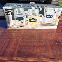 Chalk It Up Mason Jar Glass Mugs Set of 4