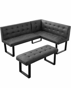 Modern L-Shaped Dining Bench, Vintage Fabric Upholstered Corner Sofa with Metal Legs for Kitchen Nook, Living Room, Dining Room (Left Seat)