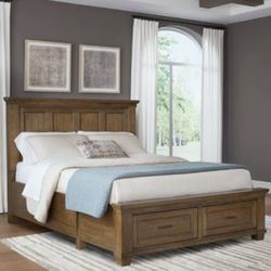 Queen Pierson Wood Storage Drawers Bed – Dark Caramel Finish