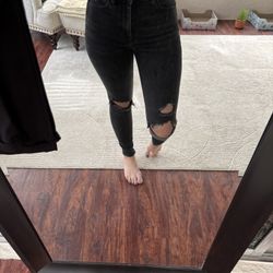 American Eagle Black Distressed Skinny Jeans Size 4 High Rise Stretch