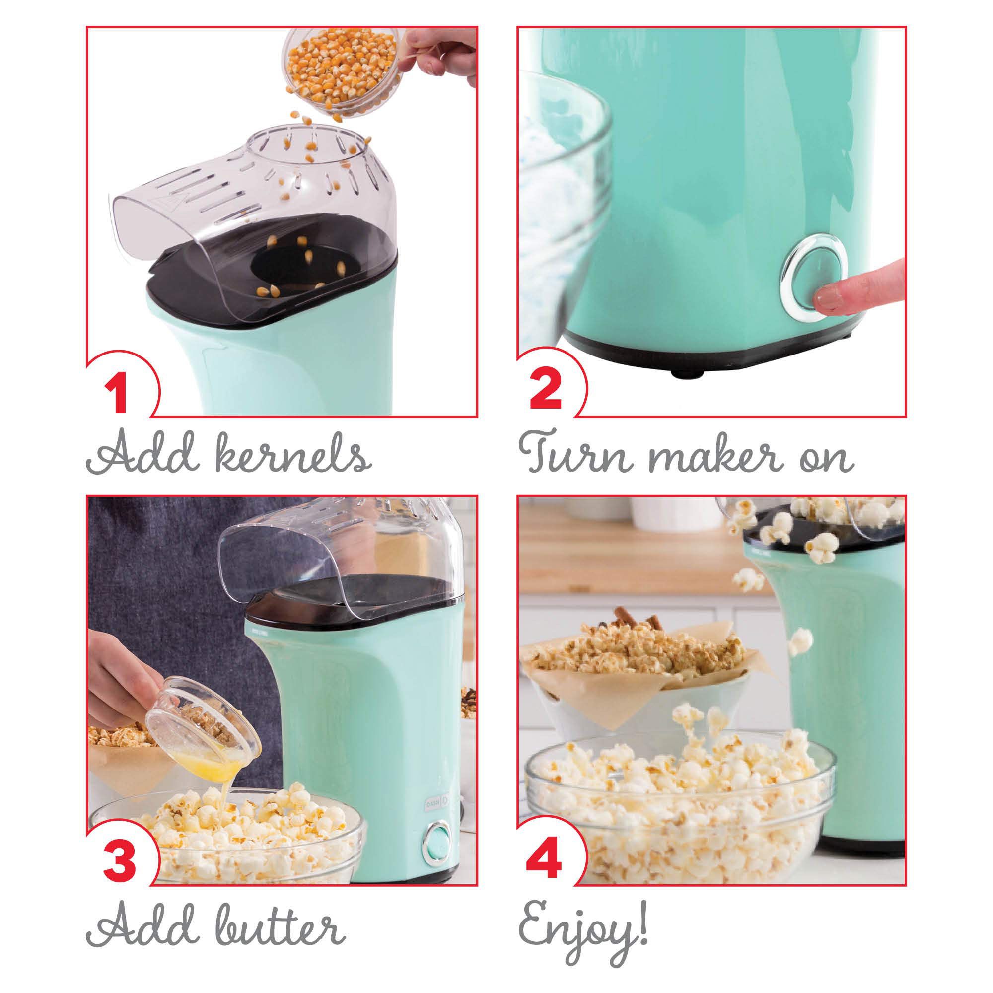 DASH Hot Air Popcorn Popper Maker with Measuring Cup to Portion
