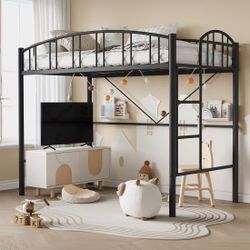 Loft Bed Twin Size, Heavy Duty Metal Loft Bed Frame with Arched Guardrail and Safety Ladder Space-Saving No Box Spring for Small Rooms, Black $100