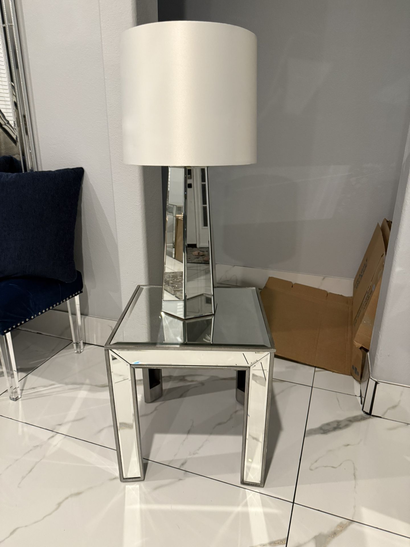 Mirrored Table And Big Lamp