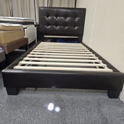 Brand New Black Faux Leather Twin Platform Bedframe