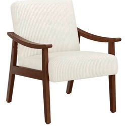 Yaheetech Corduroy Fabric Accent Chair with Solid Wood Legs, Beige
