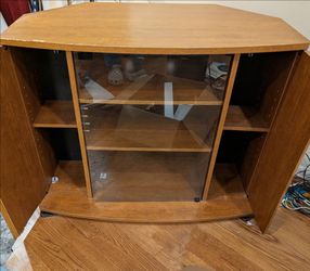 Corner TV Stand with Glass Doors & Storage – Great Condition