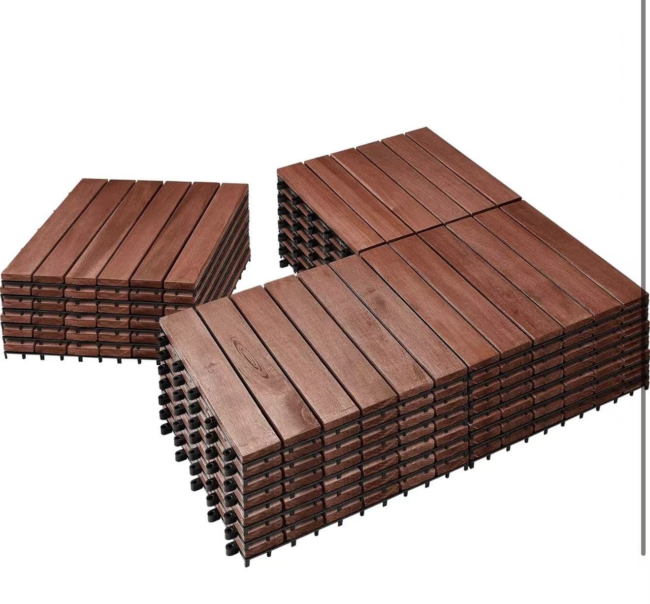 27 PCS Solid Acacia Wood Interlocking Deck Tiles brown $60 