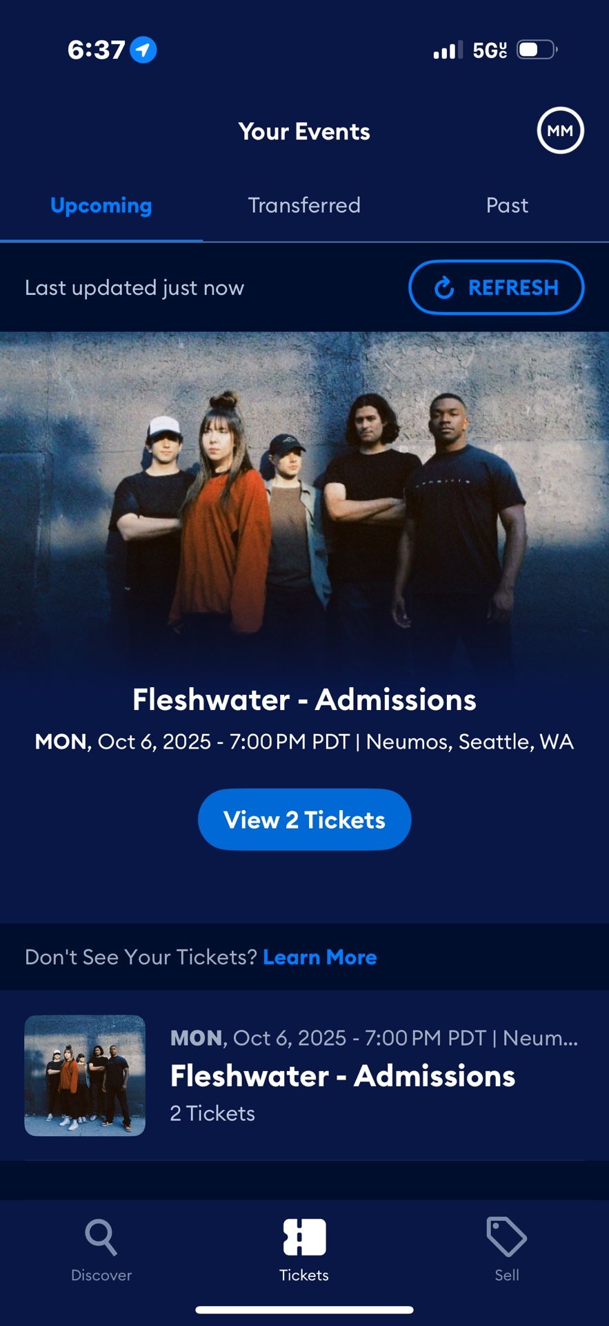 TWO TICKETS TO FLESHWATER TONIGHT !!