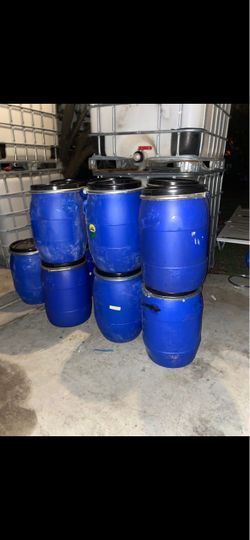 Blue Plastic Barrels with Locking Lids