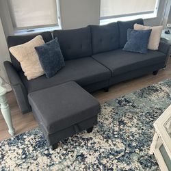 Grey Couch With Storage Ottoman 