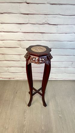 Chinese Vintage Rosewood & Marble Carved Plant Stand