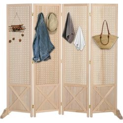 Freestanding Pegboard with Support Feet, 5 FT Wood Room Divider Display Board Organizer, Folding Privacy Screen Partition Space Separator for Craft Sh