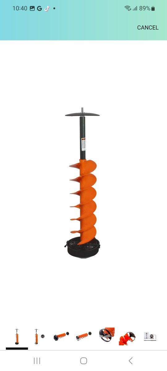 Hardware Lite E-Drill - Cordless Nylon Ice Drill Auger with Centering Point Blade, 8" Ice Auger Bit with Adapter & Top Plate for Ice Fishing
