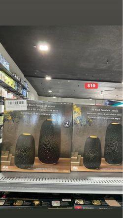 ✨ LED Black Porcelain Lantern Set
