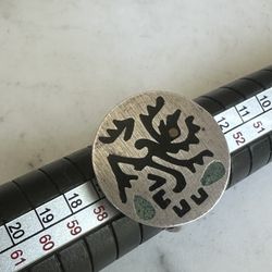 Vintage 925 Sterling Silver Inlay Ring - Adjustable 7.5 Plus- Hallmarked In Photos