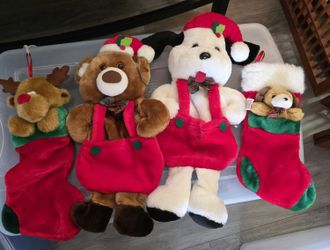 4 Plush Christmas Stockings 