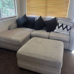 L shape sectional beige ottoman