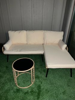 3-Piece Outdoor Patio Sectional Sofa Set + Glass Table