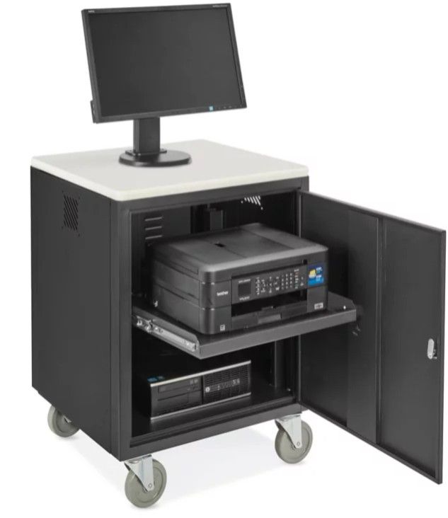 Uline H-7549 - Mobile Locking AV Storage Cabinet – Computer, Printer 23"×25"×35" Steel