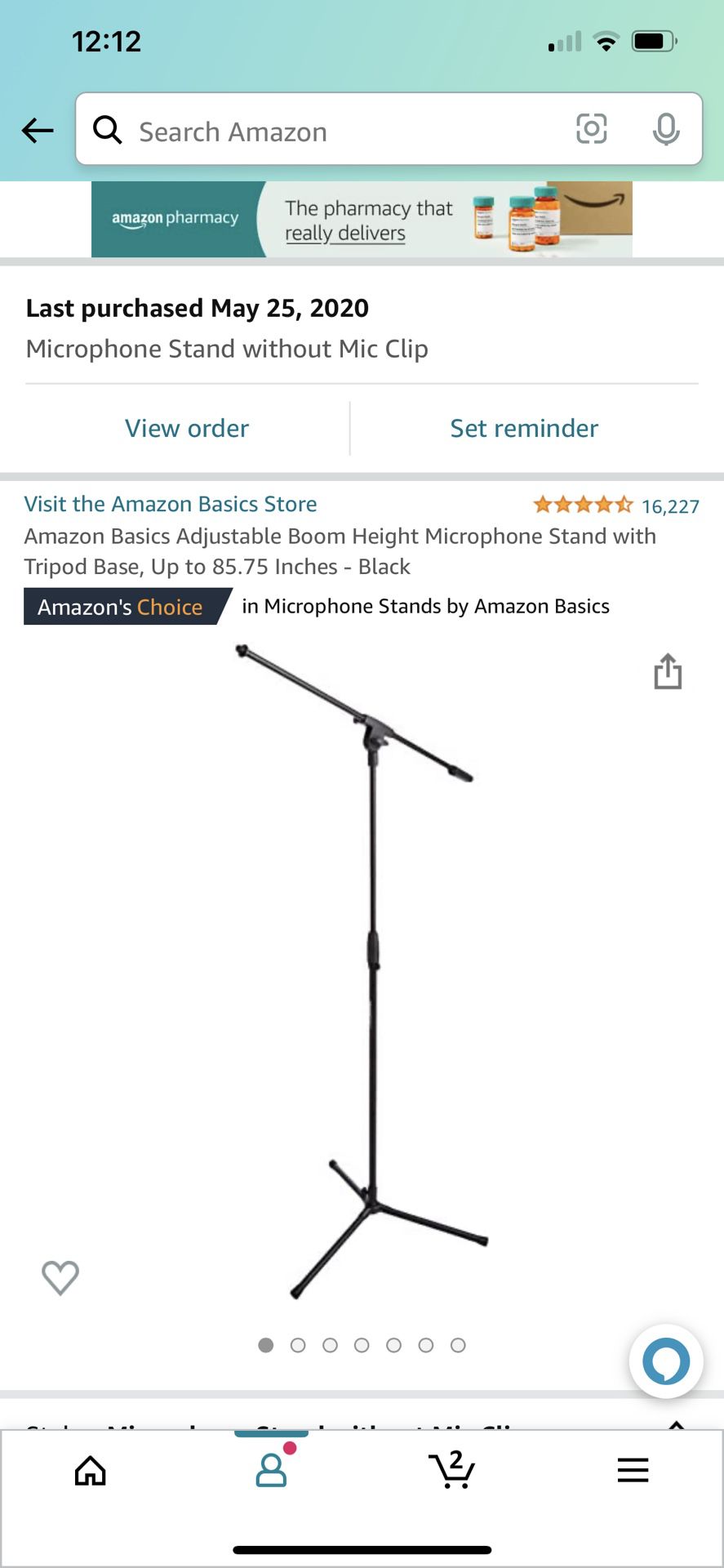 Basics Adjustable Boom Height Microphone Stand with Tripod Base, Up  to 85.75 Inches - Black
