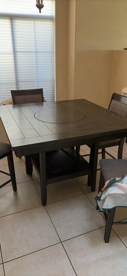 Dark Wood Counter Height Dining Table with Chairs