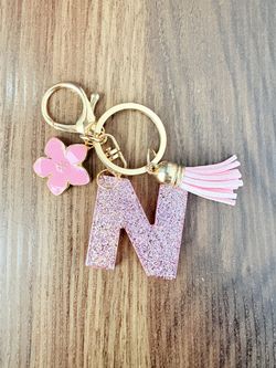 Pink Glitter Keychain Letter N