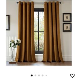 6 Gold Brown Velvet Curtains: 52” WIDE x 107” LONG
