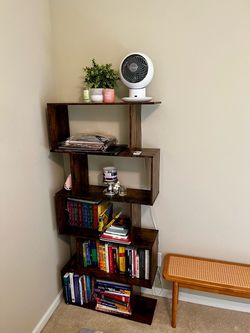 Dark Brown S-Shape Wooden Bookshelf