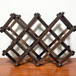 World Market Wood Accordion Foldable 10 Bottles Table Top Freestanding Wine Rack