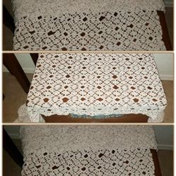 XL LARGE VINTAGE CREAM CROCHETED CROCHET TABLECLOTH LINENTABLE CLOTH RUNNER COVER DECOR