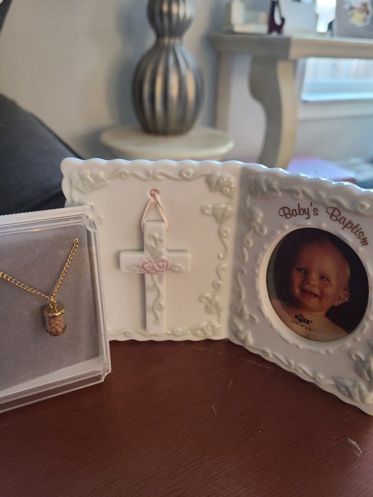 Baptism Frame And Mustard Seed Necklace